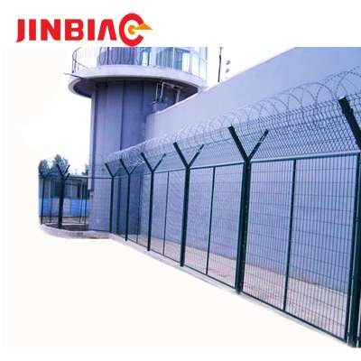 Galvanized PVC coated airport security fence with razor barbed wire